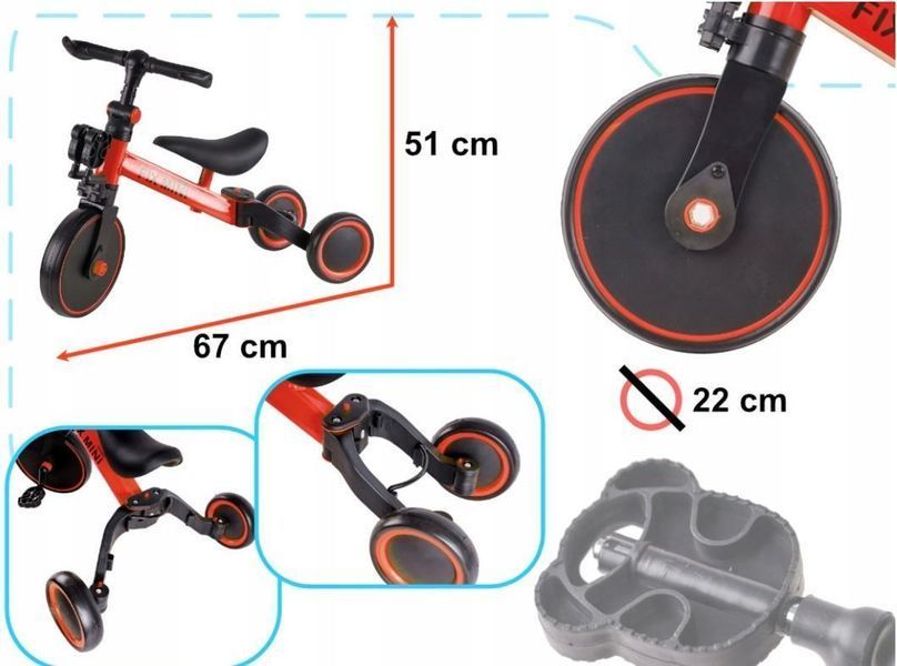 Триколісний велосипед Біговел Ikonka Trike Fix 3в1 велобіг 3в1 Червоний 00000001917 фото