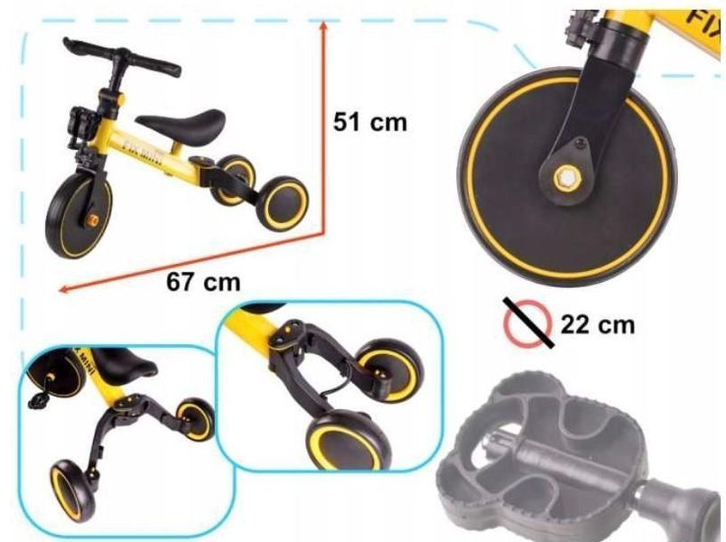 Триколісний велосипед Біговел Ikonka Trike Fix 3в1 велобіг 3в1 Жовтий 00000001918 фото