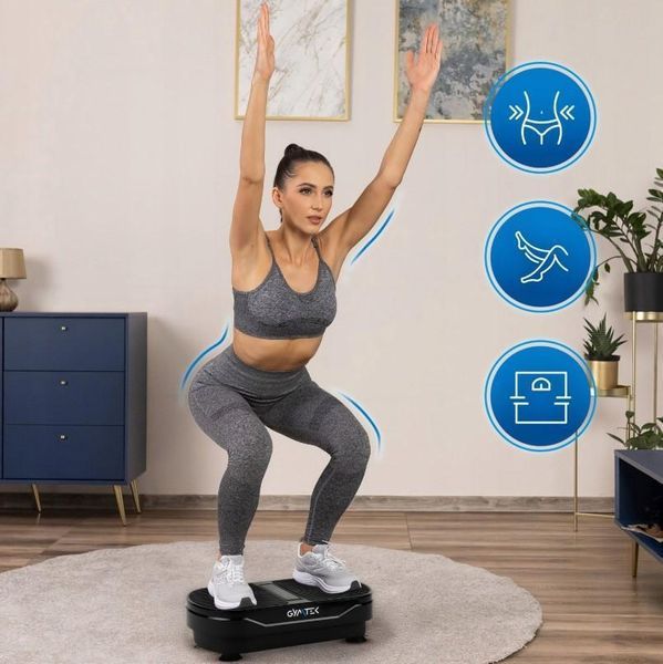 Тренувальна віброплатформа масажер з пультом дистанційного керування GYMTEK Light вібраційна степ-платформа з експандерами Black id_1246 фото