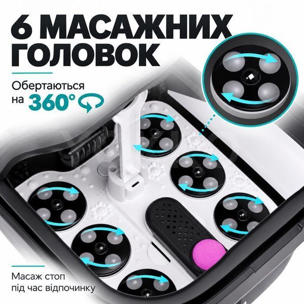 Складаний водний масажер-гідромасажер для стоп і ніг EVO+ з підігрівом 35&ndash;48&deg;C, 6 автоматичними роликами, бульбашковим масажем, 3233859101 фото