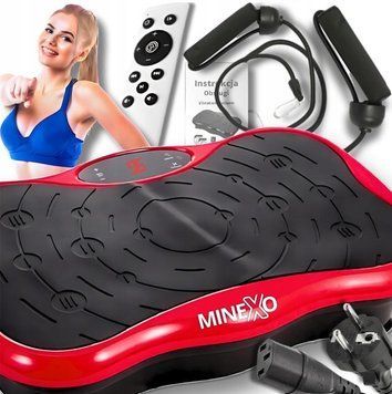 Тренувальна віброплатформа масажер з пультом дистанційного керування MINEXO вібраційна степ-платформа з експандерами Red id_1110 фото