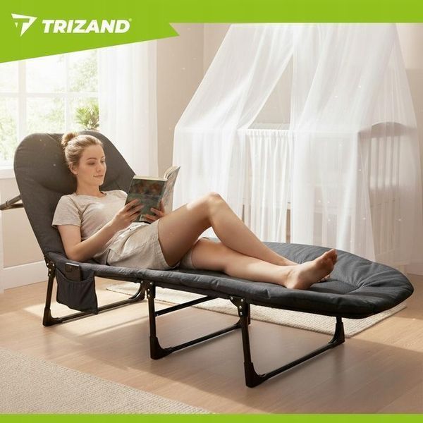 Туристична розкладачка TRIZAND з м'яким матрацом, розкладне кемпінгове польове ліжко з боковою кишенею для природи та риболовлі, 3100543315 фото